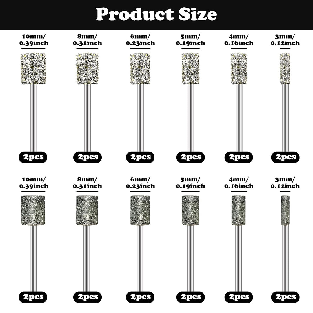 24pcs Diamond Drill Grinding Bit Compatible with Dremel Diamond File Sanding Set Stone Carving Rotary Tools Polishing Kits Glass Drill Bit 1/8" Shank Accessories for Wood Glass Ceramics Carving - Just Closeouts Canada Inc.X004P3W20Z