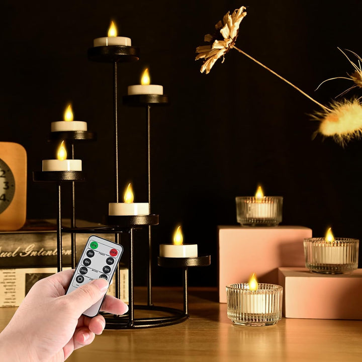 24PCs Led Tea Lights with Timer, Electric Flickering Flameless Candles Battery Operated Led Candle Tealights with Remote Control for Halloween Decor & Christmas Decorations - Just Closeouts Canada Inc.