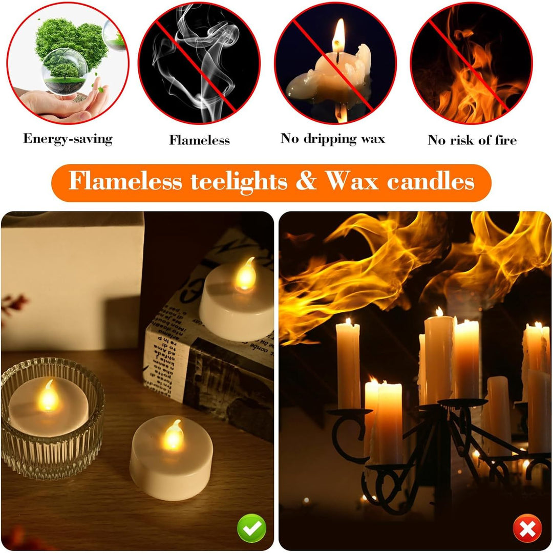 24PCs Led Tea Lights with Timer, Electric Flickering Flameless Candles Battery Operated Led Candle Tealights with Remote Control for Halloween Decor & Christmas Decorations - Just Closeouts Canada Inc.