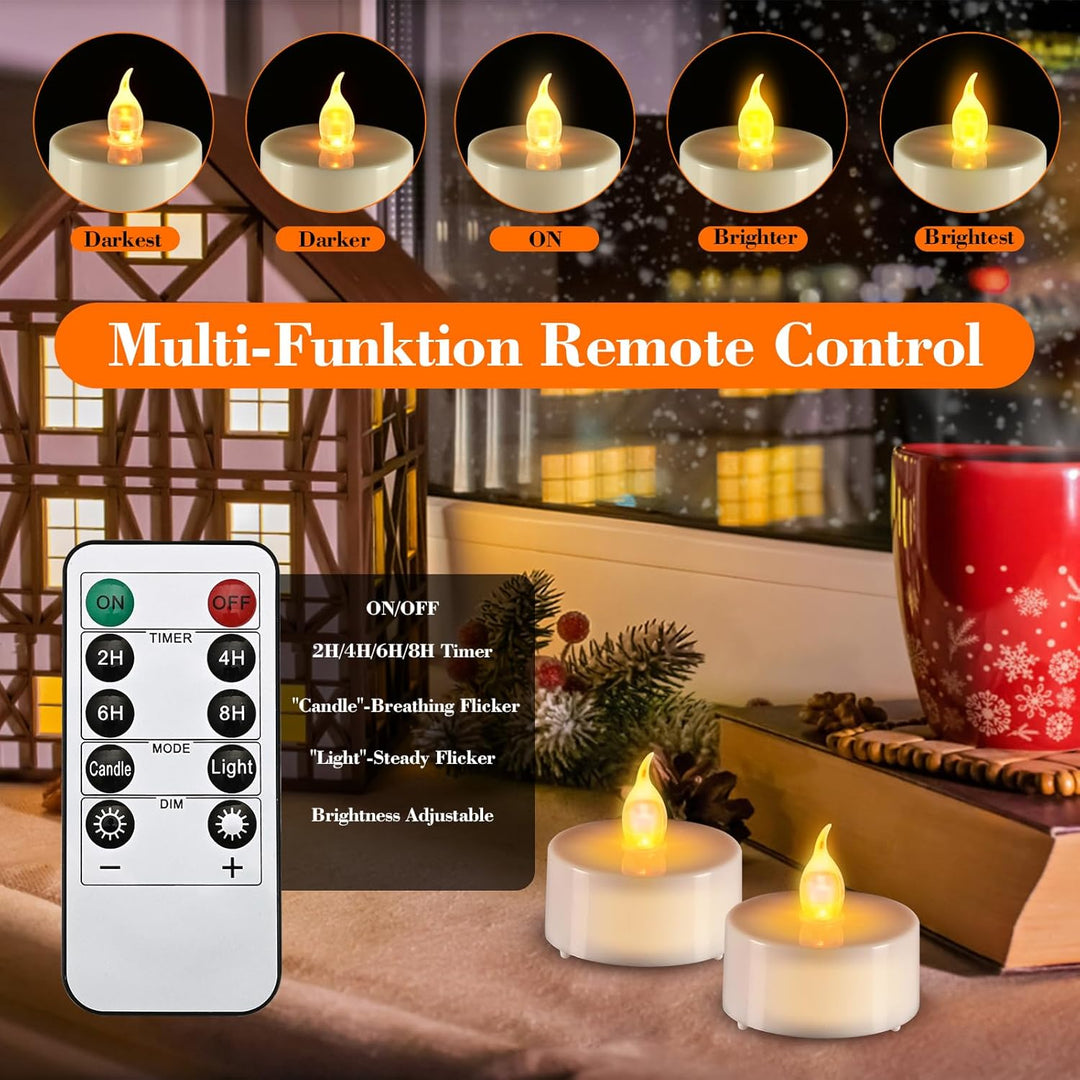 24PCs Led Tea Lights with Timer, Electric Flickering Flameless Candles Battery Operated Led Candle Tealights with Remote Control for Halloween Decor & Christmas Decorations - Just Closeouts Canada Inc.