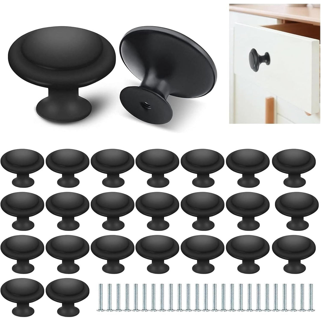 25 Frosted Black Round Kitchen Cabinet Handles, 27mm Round Drawer Handles, Flat Pull knobs, Makeup Drawers Bathroom Drawers Screw Hardware Accessories Modern Handles - Just Closeouts Canada Inc.