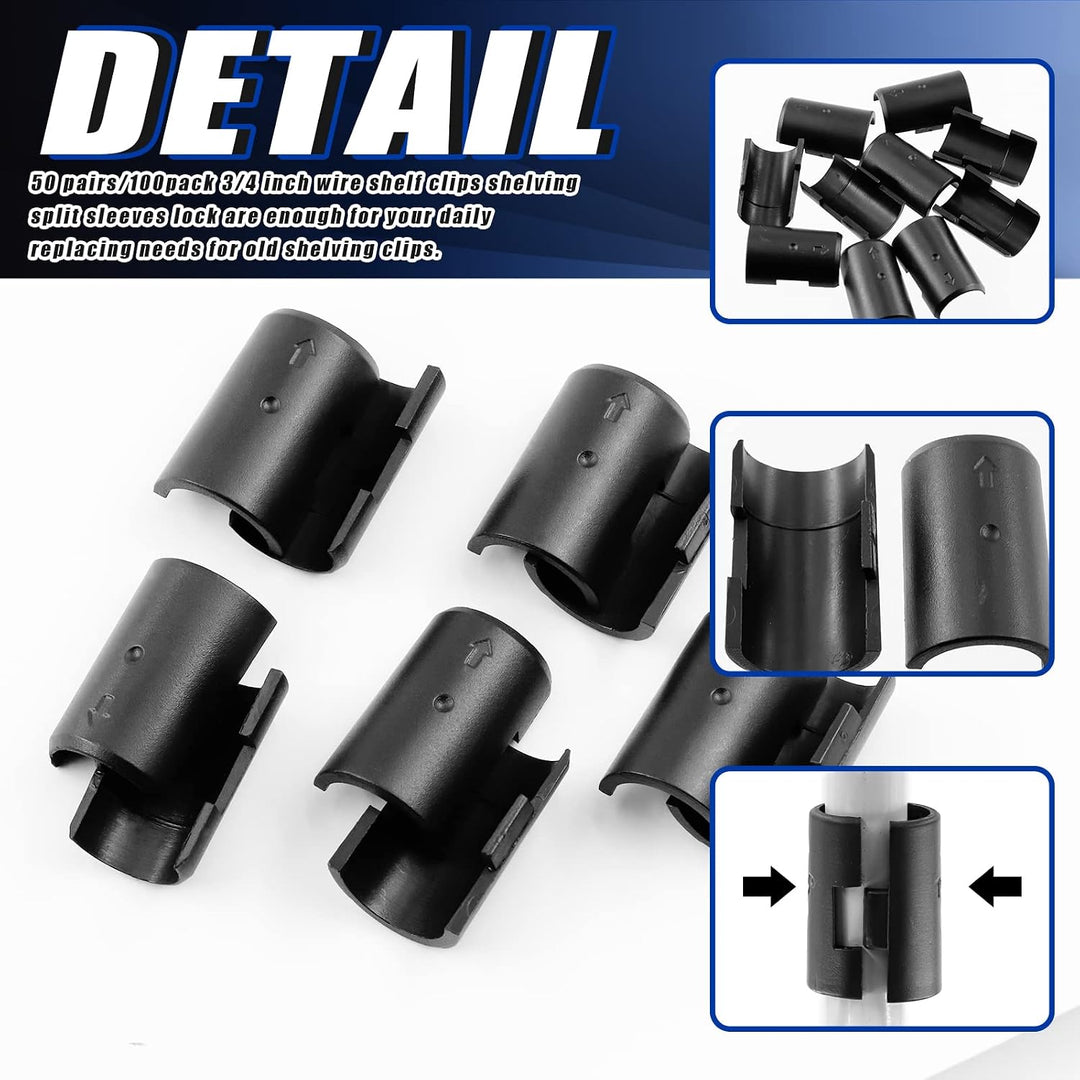 25 Pairs 50 Pack Wire Shelf Clips Wire Shelving Shelf Lock Clips for 3/4" Post - Adjustable Shelving Sleeves Replacement Clips for Wire Shelving System, Fits with Thunder Group, Alera, Metro - Just Closeouts Canada Inc.X003CB9HDV