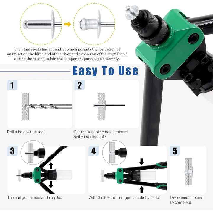261Pcs Rivet Gun with Large Flange Pop Rivets Set 13" Heavy Duty Handle Riveter and 260Pcs 7 Sizes Aluminum Large Flange Blind Rivets Assortment Kit for Metal, Automotive, Boat - Just Closeouts Canada Inc.X003A09KIB