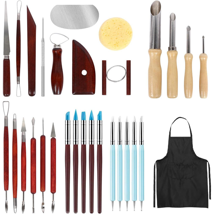 28PCS Pottery Tools, LAMPTOP Ceramic Clay Tools Polymer Clay Tools Set, Wooden Pottery Clay Sculpting Tools Set for Potters Beginners Professionals Arts Crafts - Just Closeouts Canada Inc.