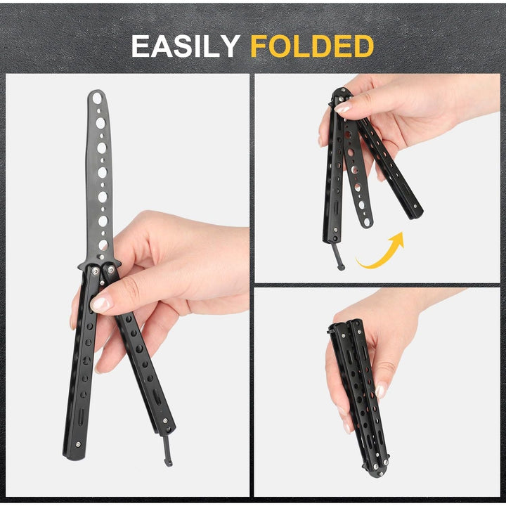 2Pcs Butterfly Trainer, Stainless Steel Practice Training Tool for Beginners Practicing Flipping Tricks and Fancy Action, 100% Safe, Black and Silver - Just Closeouts Canada Inc.