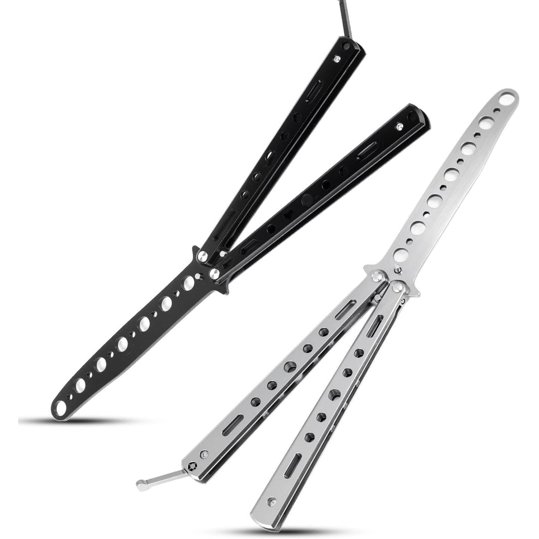 2Pcs Butterfly Trainer, Stainless Steel Practice Training Tool for Beginners Practicing Flipping Tricks and Fancy Action, 100% Safe, Black and Silver - Just Closeouts Canada Inc.
