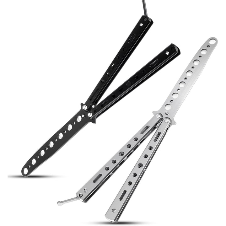 2Pcs Butterfly Trainer, Stainless Steel Practice Training Tool for Beginners Practicing Flipping Tricks and Fancy Action, 100% Safe, Black and Silver - Just Closeouts Canada Inc.
