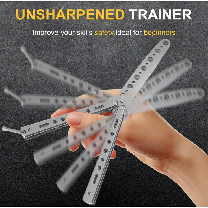 2Pcs Butterfly Trainer, Stainless Steel Practice Training Tool for Beginners Practicing Flipping Tricks and Fancy Action, 100% Safe, Black and Silver - Just Closeouts Canada Inc.