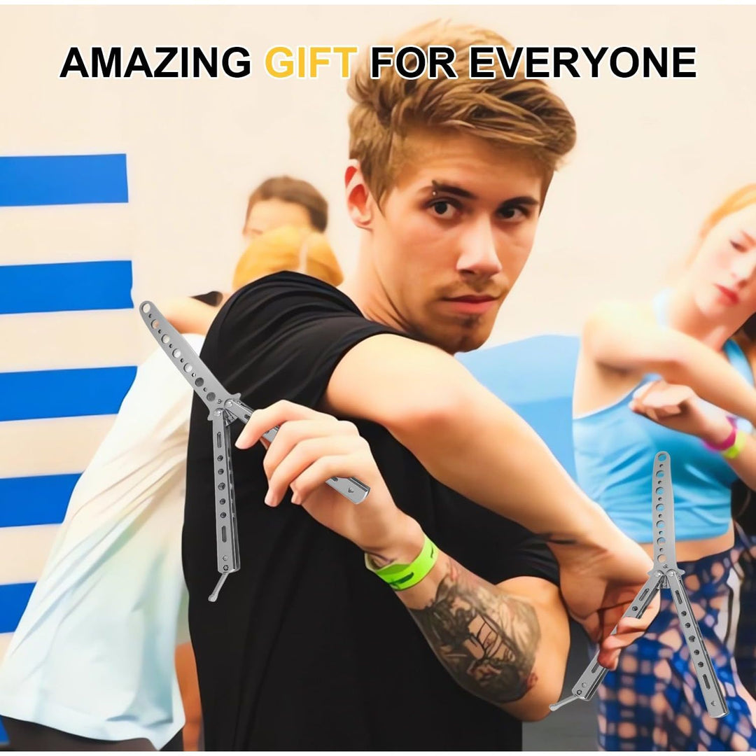 2Pcs Butterfly Trainer, Stainless Steel Practice Training Tool for Beginners Practicing Flipping Tricks and Fancy Action, 100% Safe, Black and Silver - Just Closeouts Canada Inc.