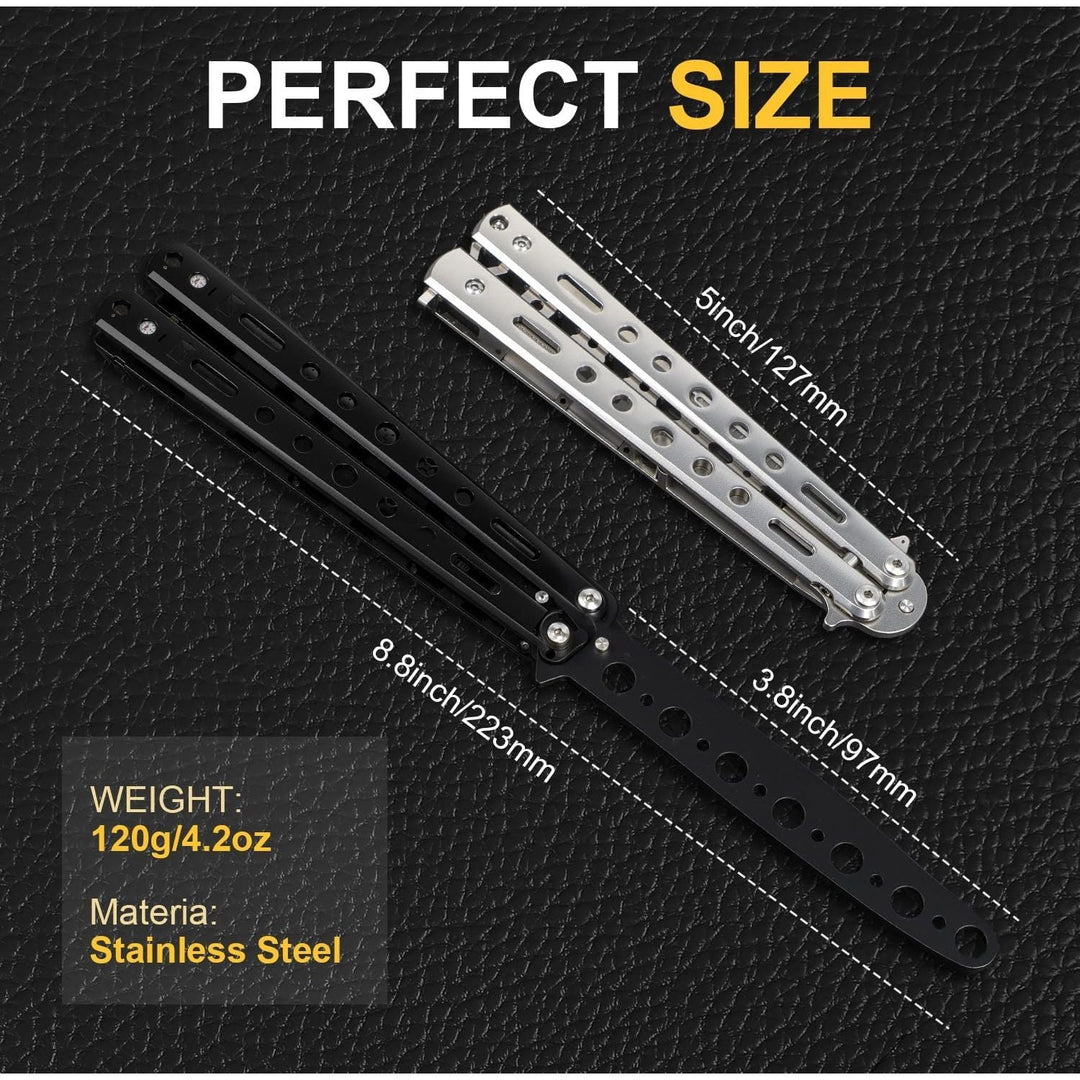 2Pcs Butterfly Trainer, Stainless Steel Practice Training Tool for Beginners Practicing Flipping Tricks and Fancy Action, 100% Safe, Black and Silver - Just Closeouts Canada Inc.