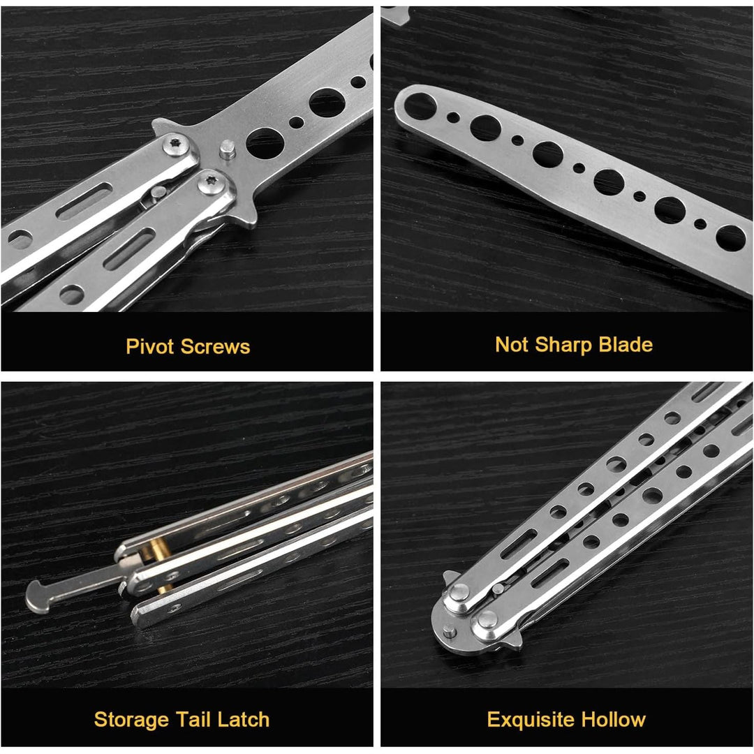 2Pcs Butterfly Trainer, Stainless Steel Practice Training Tool for Beginners Practicing Flipping Tricks and Fancy Action, 100% Safe, Black and Silver - Just Closeouts Canada Inc.