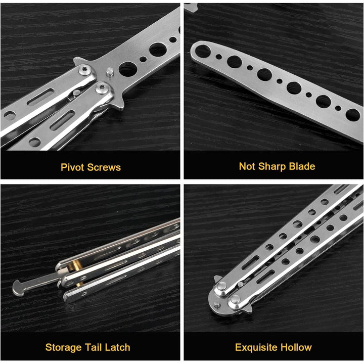 2Pcs Butterfly Trainer, Stainless Steel Practice Training Tool for Beginners Practicing Flipping Tricks and Fancy Action, 100% Safe, Black and Silver - Just Closeouts Canada Inc.