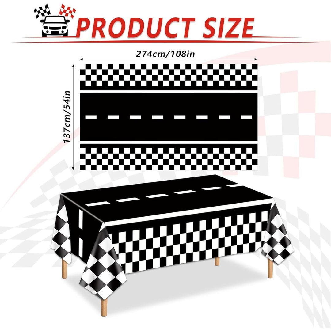 2PCS Checkered Tablecloth Racing Car Tablecloth Racing Party Supplies 54"x108" Disposable Plastic Racetrack Tablecloth Car Birthday Party Supplies Car Birthday Decorations Car Theme Party Table Covers - Just Closeouts Canada Inc.