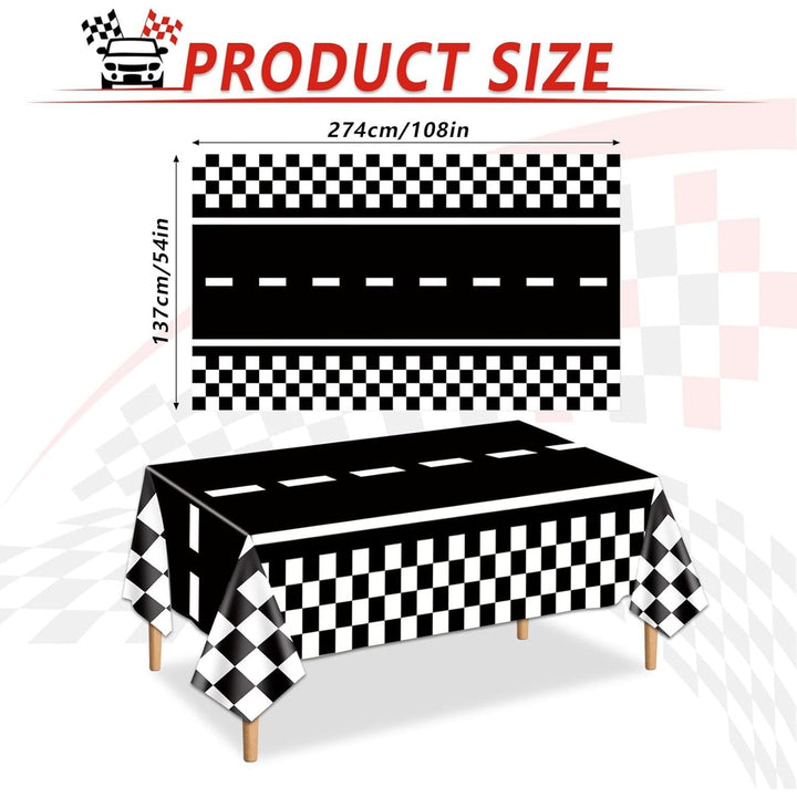 2PCS Checkered Tablecloth Racing Car Tablecloth Racing Party Supplies 54"x108" Disposable Plastic Racetrack Tablecloth Car Birthday Party Supplies Car Birthday Decorations Car Theme Party Table Covers - Just Closeouts Canada Inc.