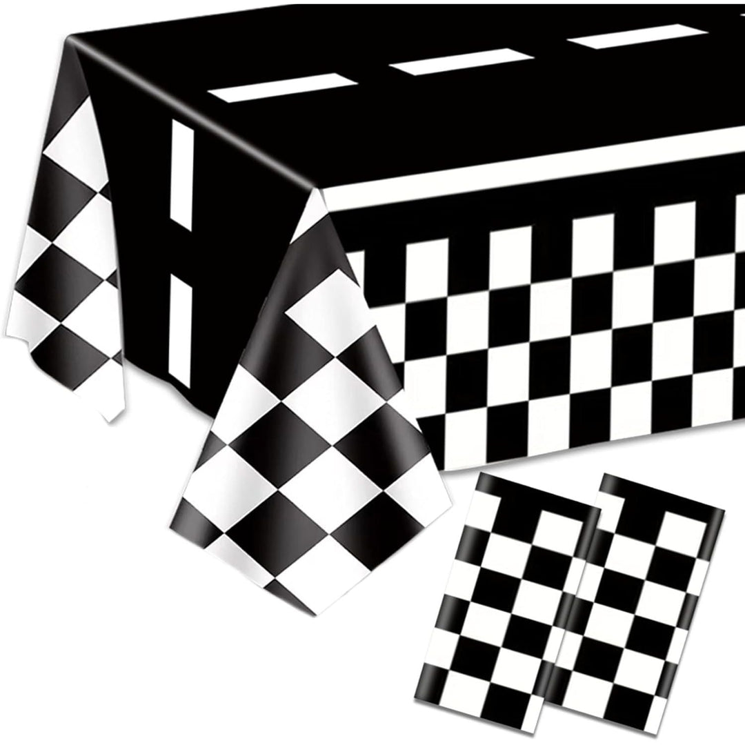 2PCS Checkered Tablecloth Racing Car Tablecloth Racing Party Supplies 54"x108" Disposable Plastic Racetrack Tablecloth Car Birthday Party Supplies Car Birthday Decorations Car Theme Party Table Covers - Just Closeouts Canada Inc.