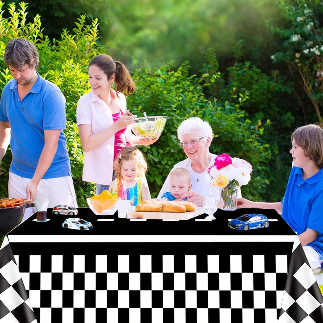 2PCS Checkered Tablecloth Racing Car Tablecloth Racing Party Supplies 54"x108" Disposable Plastic Racetrack Tablecloth Car Birthday Party Supplies Car Birthday Decorations Car Theme Party Table Covers - Just Closeouts Canada Inc.
