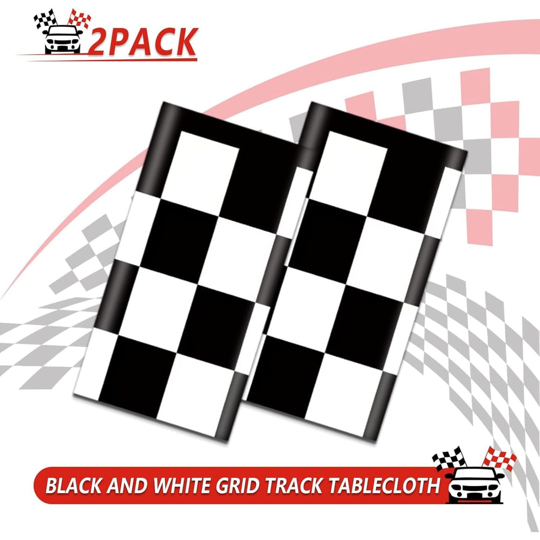 2PCS Checkered Tablecloth Racing Car Tablecloth Racing Party Supplies 54"x108" Disposable Plastic Racetrack Tablecloth Car Birthday Party Supplies Car Birthday Decorations Car Theme Party Table Covers - Just Closeouts Canada Inc.