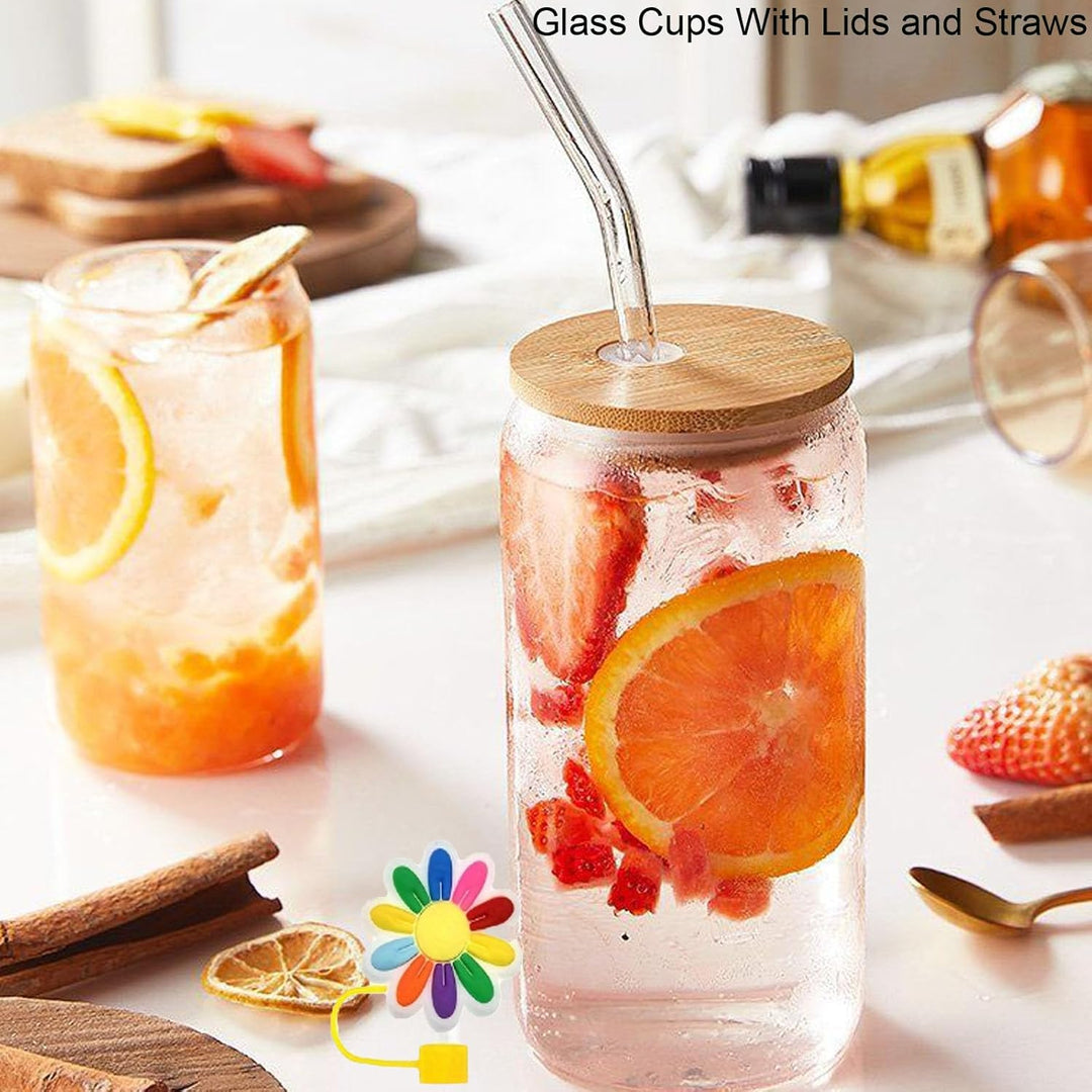 2PCS Glass Cups with Bamboo Lids and Straws, 16OZ Ice Coffee Cup, Drinking Cup Set with Wooden Lids and Straw Cover, Home Essential Glass Tumblers for Beer, Latte Clear, Boba Tea and Soda - Just Closeouts Canada Inc.