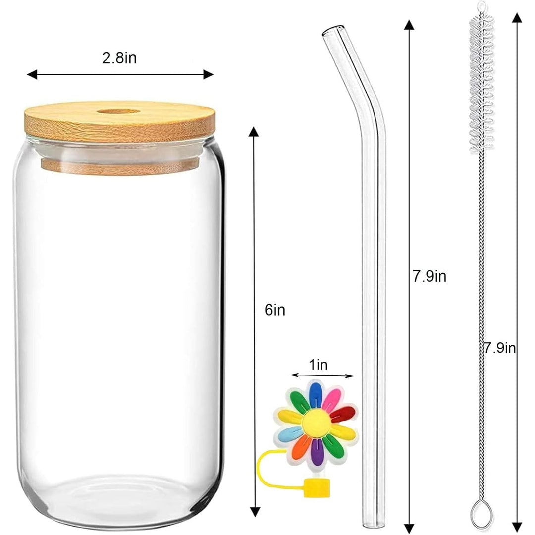 2PCS Glass Cups with Bamboo Lids and Straws, 16OZ Ice Coffee Cup, Drinking Cup Set with Wooden Lids and Straw Cover, Home Essential Glass Tumblers for Beer, Latte Clear, Boba Tea and Soda - Just Closeouts Canada Inc.