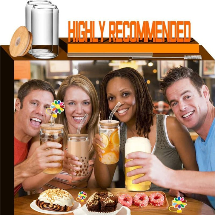 2PCS Glass Cups with Bamboo Lids and Straws, 16OZ Ice Coffee Cup, Drinking Cup Set with Wooden Lids and Straw Cover, Home Essential Glass Tumblers for Beer, Latte Clear, Boba Tea and Soda - Just Closeouts Canada Inc.