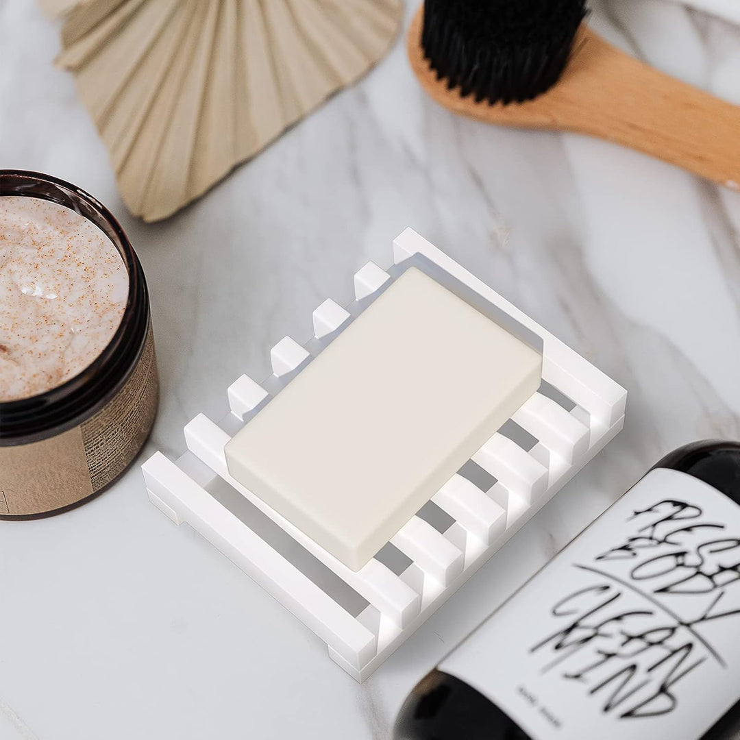 2Pcs Soap Dish Holder, Anti - Slide Bathroom Accessories Silicone Soap Case Saver, Sink Deck Bathtub Shower Dish Soap Drainer, Rectangular, Hand Craft, Silicone Holder for Soap, Sponges, Scrubber - Just Closeouts Canada Inc.