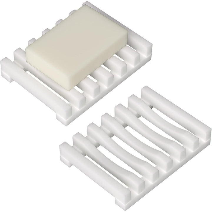 2Pcs Soap Dish Holder, Anti - Slide Bathroom Accessories Silicone Soap Case Saver, Sink Deck Bathtub Shower Dish Soap Drainer, Rectangular, Hand Craft, Silicone Holder for Soap, Sponges, Scrubber - Just Closeouts Canada Inc.