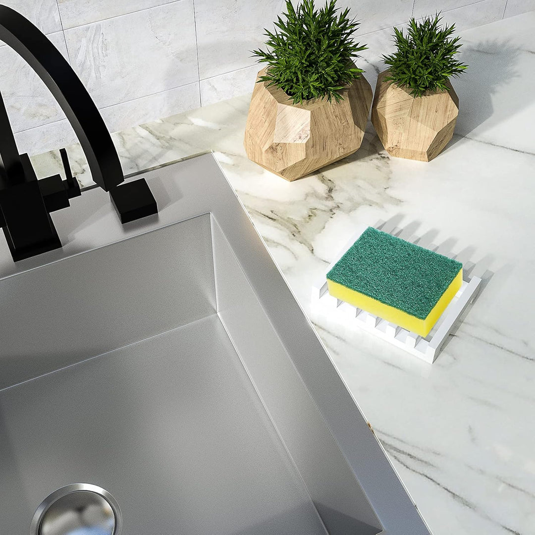 2Pcs Soap Dish Holder, Anti - Slide Bathroom Accessories Silicone Soap Case Saver, Sink Deck Bathtub Shower Dish Soap Drainer, Rectangular, Hand Craft, Silicone Holder for Soap, Sponges, Scrubber - Just Closeouts Canada Inc.