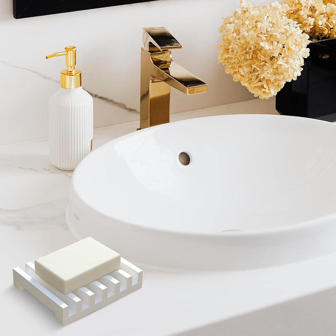 2Pcs Soap Dish Holder, Anti - Slide Bathroom Accessories Silicone Soap Case Saver, Sink Deck Bathtub Shower Dish Soap Drainer, Rectangular, Hand Craft, Silicone Holder for Soap, Sponges, Scrubber - Just Closeouts Canada Inc.