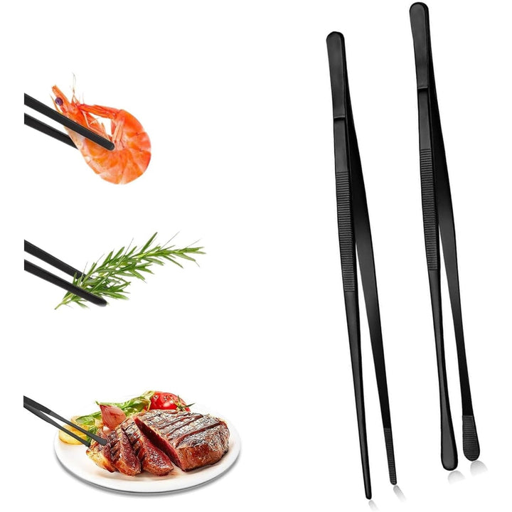 2pk 12 - inch Kitchen Thin Tweezers, Stainless Steel Cooking Anti - Slip Long Tweezers, Food Tongs, Service Tongs, Suitable for Barbecuing, Seafood, Serving Food, Pasta, Salad (Black) - Just Closeouts Canada Inc.