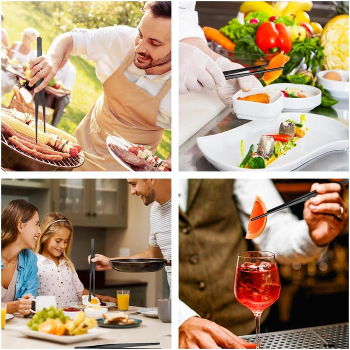 2pk 12 - inch Kitchen Thin Tweezers, Stainless Steel Cooking Anti - Slip Long Tweezers, Food Tongs, Service Tongs, Suitable for Barbecuing, Seafood, Serving Food, Pasta, Salad (Black) - Just Closeouts Canada Inc.