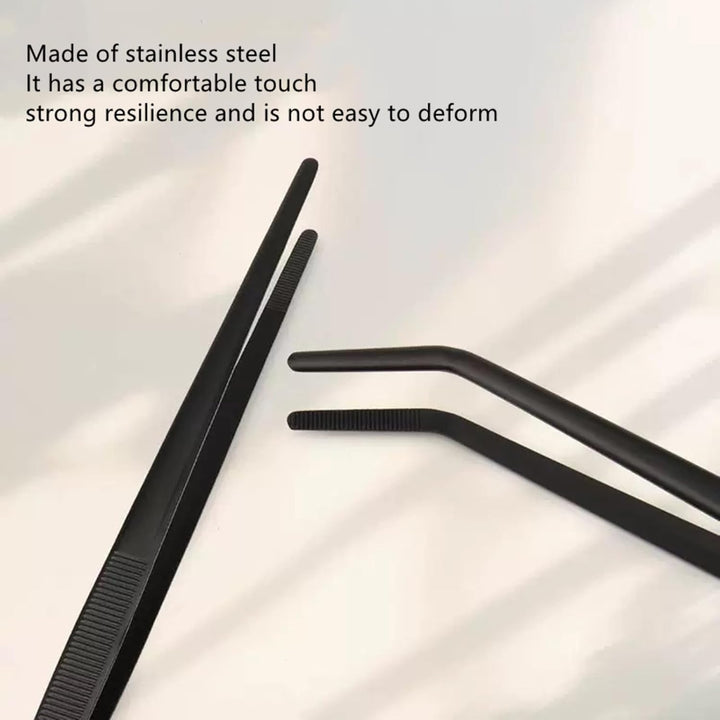 2pk 12 - inch Kitchen Thin Tweezers, Stainless Steel Cooking Anti - Slip Long Tweezers, Food Tongs, Service Tongs, Suitable for Barbecuing, Seafood, Serving Food, Pasta, Salad (Black) - Just Closeouts Canada Inc.