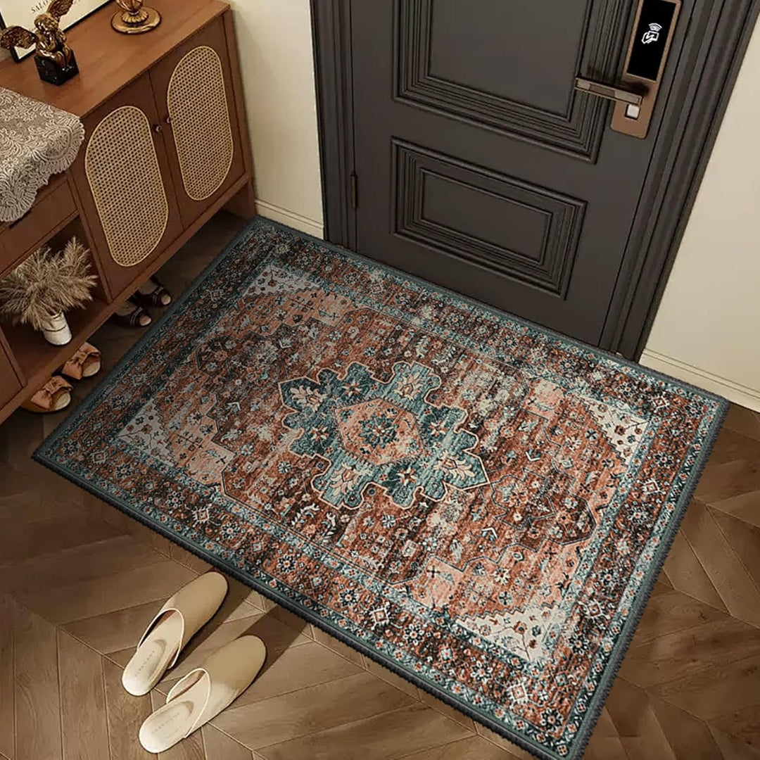 2x3 ft Small Rug Entrance Mat Indoor, Washable Vintage Indoor Door Mat, Soft Non - Slip Entry Rugs, Low - Pile Indoor Mat Floor Carpet for Entrance Bedroom Bathroom Foyer Decor, Oriental Rug Vintage Red - Just Closeouts Canada Inc.