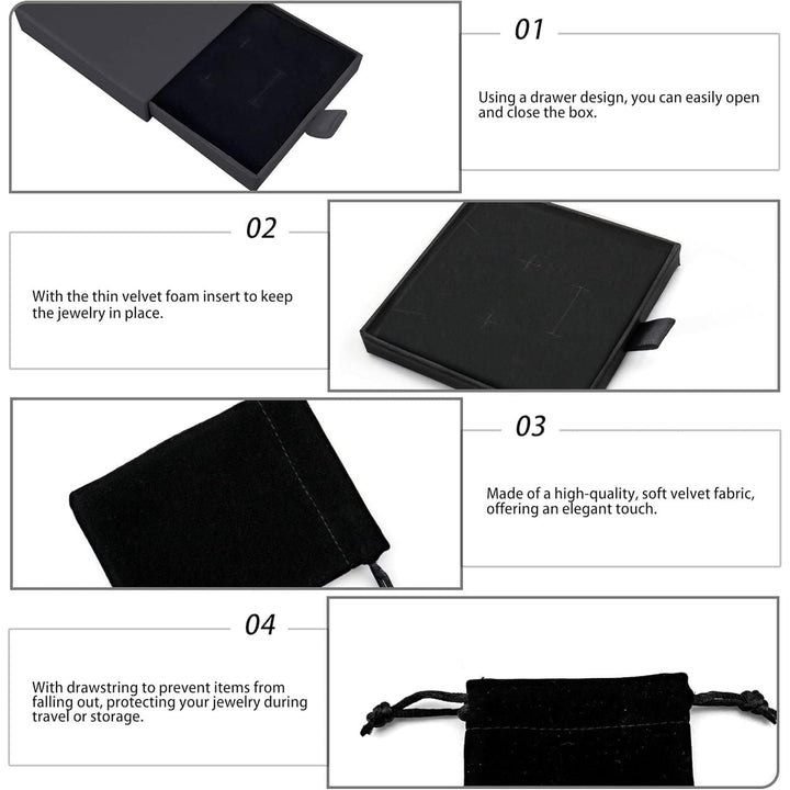 3 Black Jewelry Drawer Gift Boxes with 3 Velvet Pouches - Just Closeouts Canada Inc.