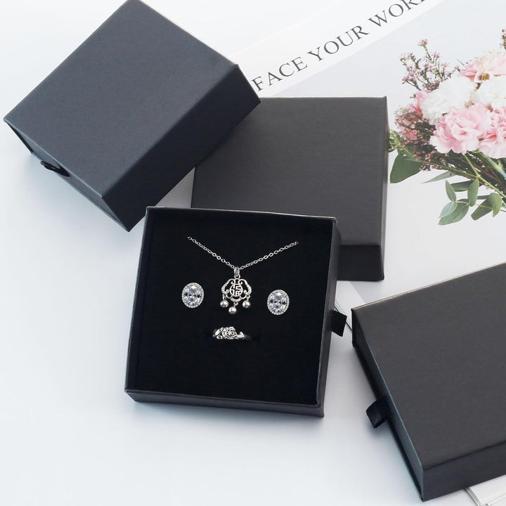 3 Black Jewelry Drawer Gift Boxes with 3 Velvet Pouches - Just Closeouts Canada Inc.