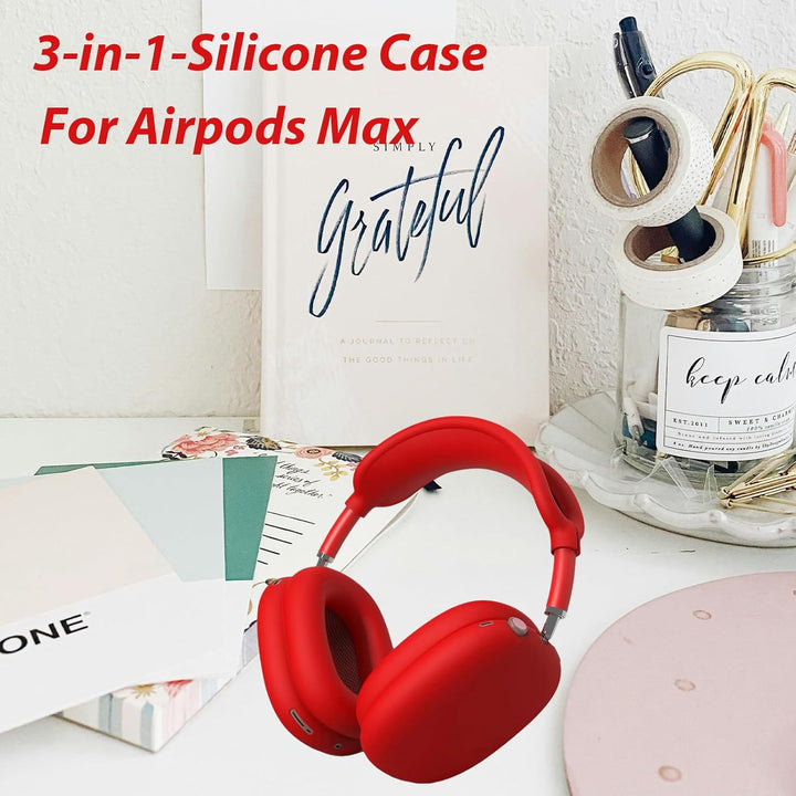 3 in 1 Silicone Case Cover for AirPods Max Headphones, Anti - Scratch Ear Pad/Ear Cups/Headband Cover for AirPod Max, Accessories Silicone Protector for Apple AirPods Max (Red) - Just Closeouts Canada Inc.