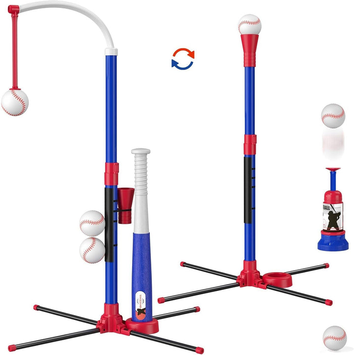 3 in 1 T Ball Set for Kids 3 - 5, Kids Baseball with Hanging Tee/Standing Tee/Automatic Launcher/6 Softballs, Adjustable Height Toddler Baseball Sets Indoor Outdoor Sport Gifts Toys for Boys, Blue - Just Closeouts Canada Inc.