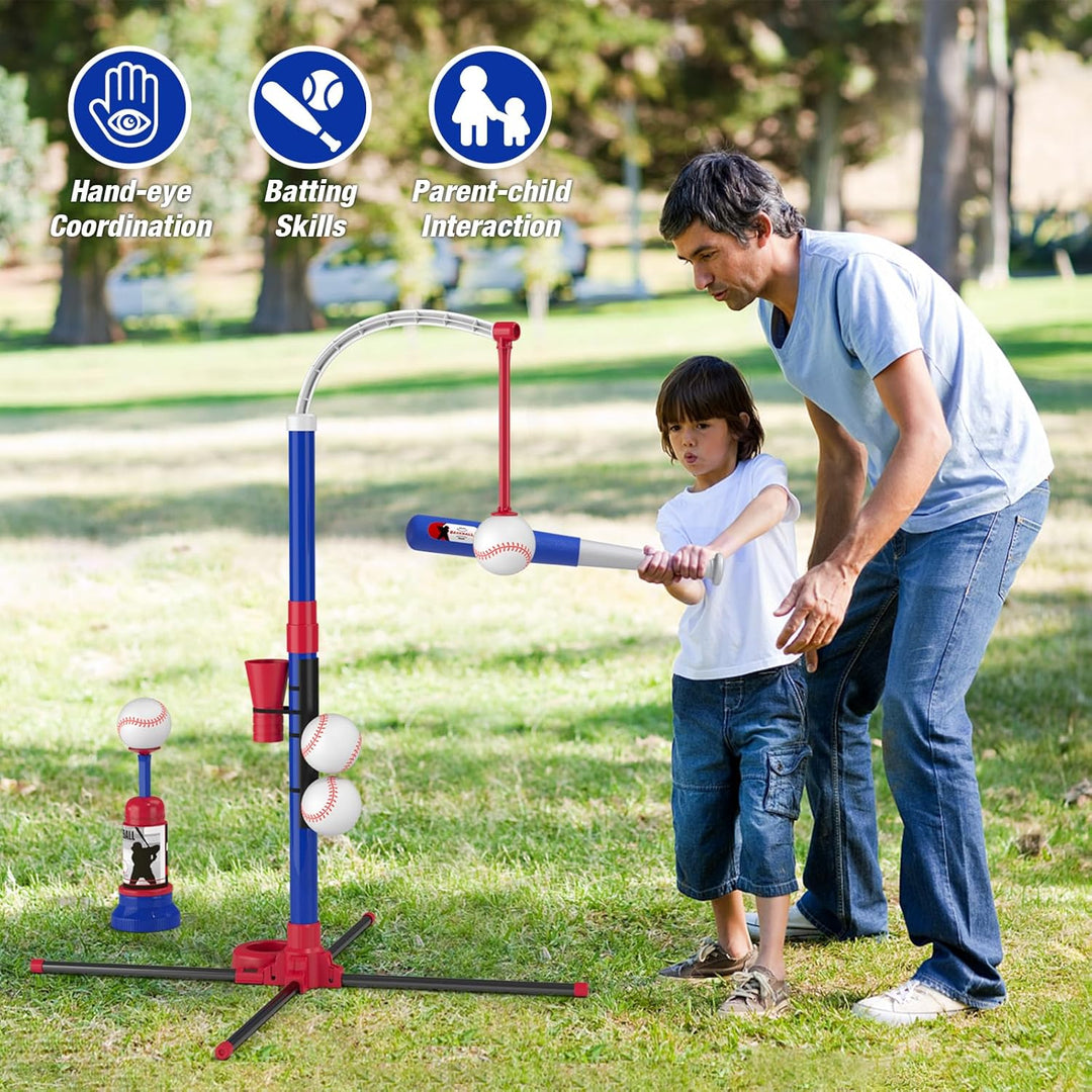 3 in 1 T Ball Set for Kids 3 - 5, Kids Baseball with Hanging Tee/Standing Tee/Automatic Launcher/6 Softballs, Adjustable Height Toddler Baseball Sets Indoor Outdoor Sport Gifts Toys for Boys, Blue - Just Closeouts Canada Inc.