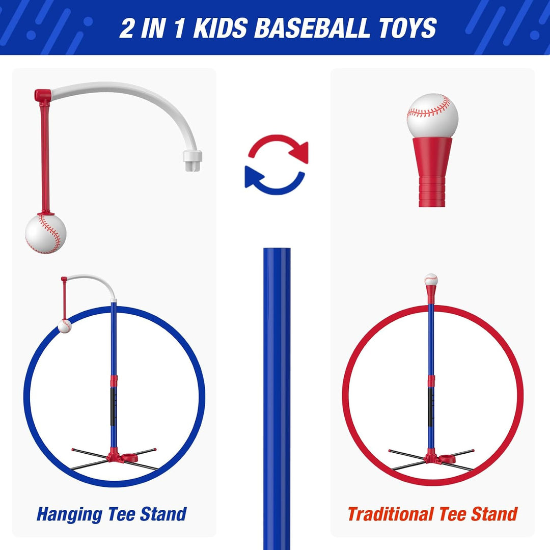 3 in 1 T Ball Set for Kids 3 - 5, Kids Baseball with Hanging Tee/Standing Tee/Automatic Launcher/6 Softballs, Adjustable Height Toddler Baseball Sets Indoor Outdoor Sport Gifts Toys for Boys, Blue - Just Closeouts Canada Inc.