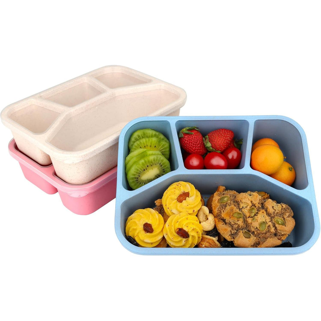 3 Pack Bento Lunch Box 4 Compartments, Blue, Beige & Pink - Just Closeouts Canada Inc.