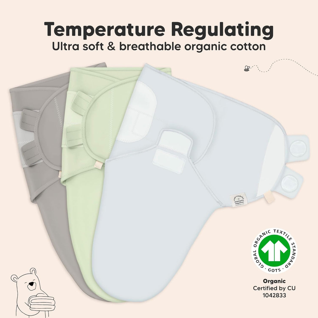 3 - Pack Organic Baby Swaddle Sleep Sacks - Swaddles for Newborns, Infant 0 - 3 Months, Baby Girls, Boys, Soft & Snug Newborn Sleep Sack, Nursery Swaddling Blankets, Easy to Use (Ripple) - Just Closeouts Canada Inc.
