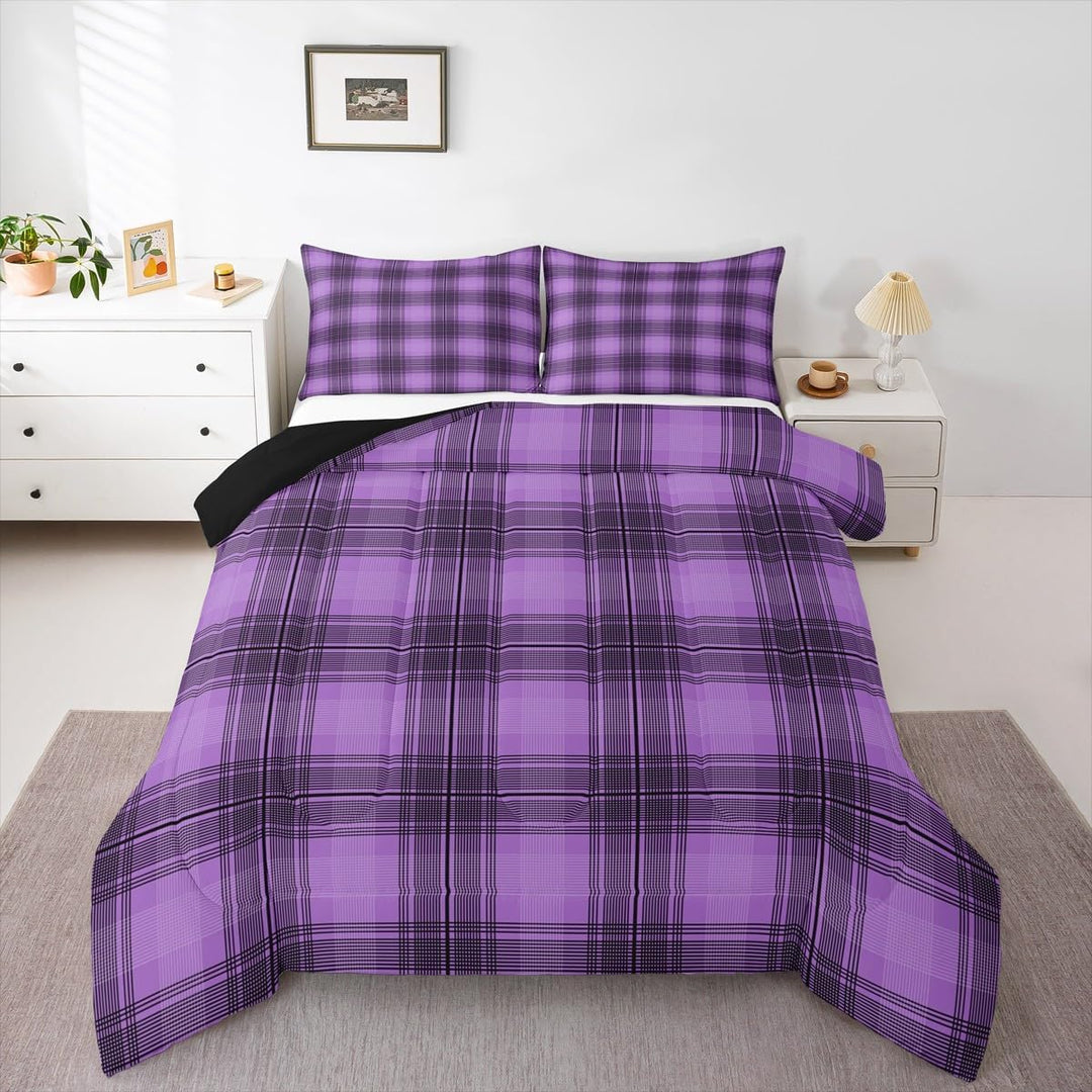 3-Piece Purple & Black Plaid Comforter Set - Full - Just Closeouts Canada Inc.X004UGGRA3