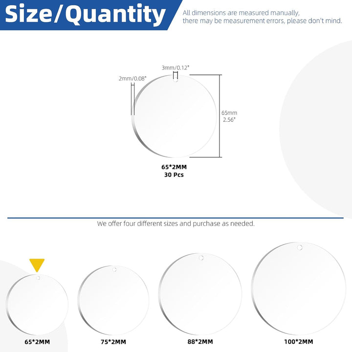 30 Clear Acrylic Round Blanks with Holes, 65 mm - Just Closeouts Canada Inc.X004M3454J