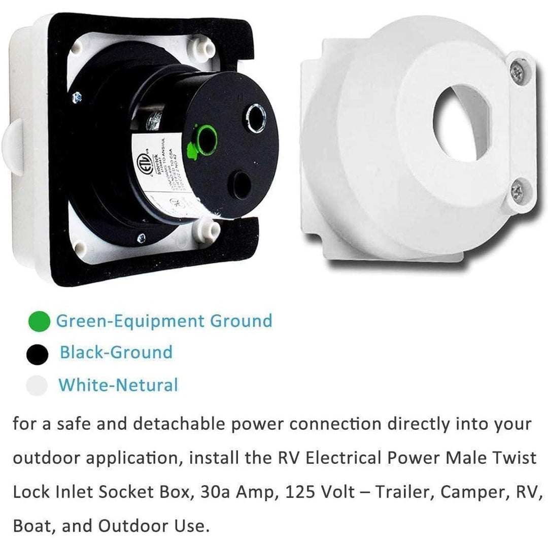 30AMP RV Power Inlet Receptacle, 125V RV Power Plug Twist Lock Inlet, RV Power Female Twist Locking Connector with Weatherproof Cover Boot for Trailer Boat Camper, RV Shore Power Inlet Plug Kit - Just Closeouts Canada Inc.