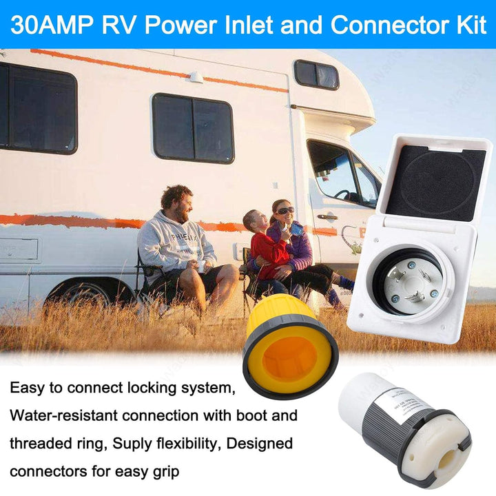 30AMP RV Power Inlet Receptacle, 125V RV Power Plug Twist Lock Inlet, RV Power Female Twist Locking Connector with Weatherproof Cover Boot for Trailer Boat Camper, RV Shore Power Inlet Plug Kit - Just Closeouts Canada Inc.