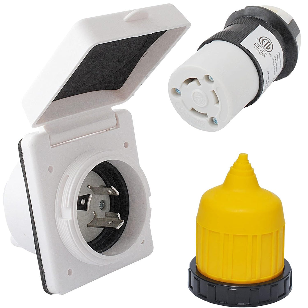 30AMP RV Power Inlet Receptacle, 125V RV Power Plug Twist Lock Inlet, RV Power Female Twist Locking Connector with Weatherproof Cover Boot for Trailer Boat Camper, RV Shore Power Inlet Plug Kit - Just Closeouts Canada Inc.