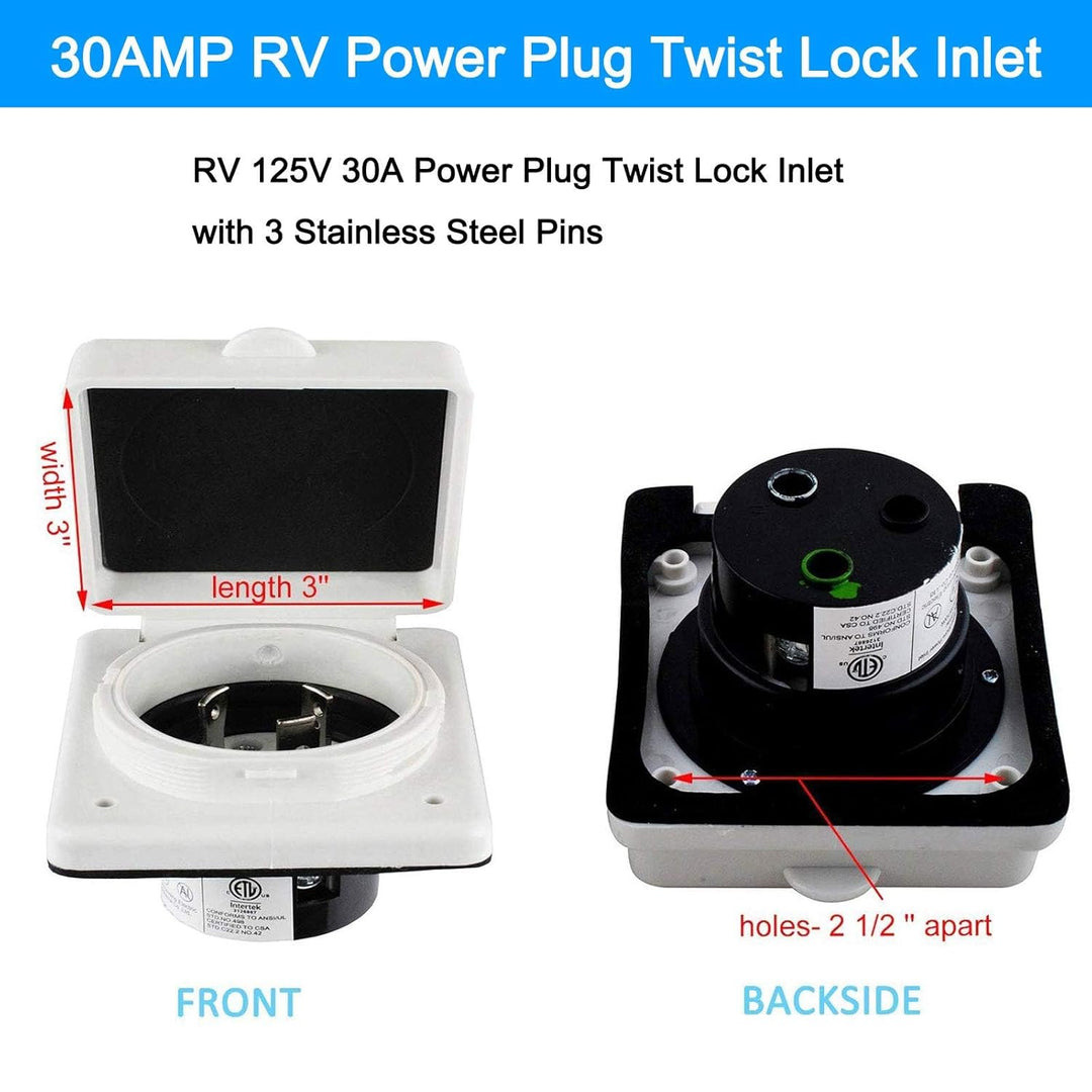 30AMP RV Power Inlet Receptacle, 125V RV Power Plug Twist Lock Inlet, RV Power Female Twist Locking Connector with Weatherproof Cover Boot for Trailer Boat Camper, RV Shore Power Inlet Plug Kit - Just Closeouts Canada Inc.