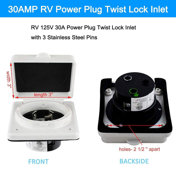 30AMP RV Power Inlet Receptacle, 125V RV Power Plug Twist Lock Inlet, RV Power Female Twist Locking Connector with Weatherproof Cover Boot for Trailer Boat Camper, RV Shore Power Inlet Plug Kit - Just Closeouts Canada Inc.