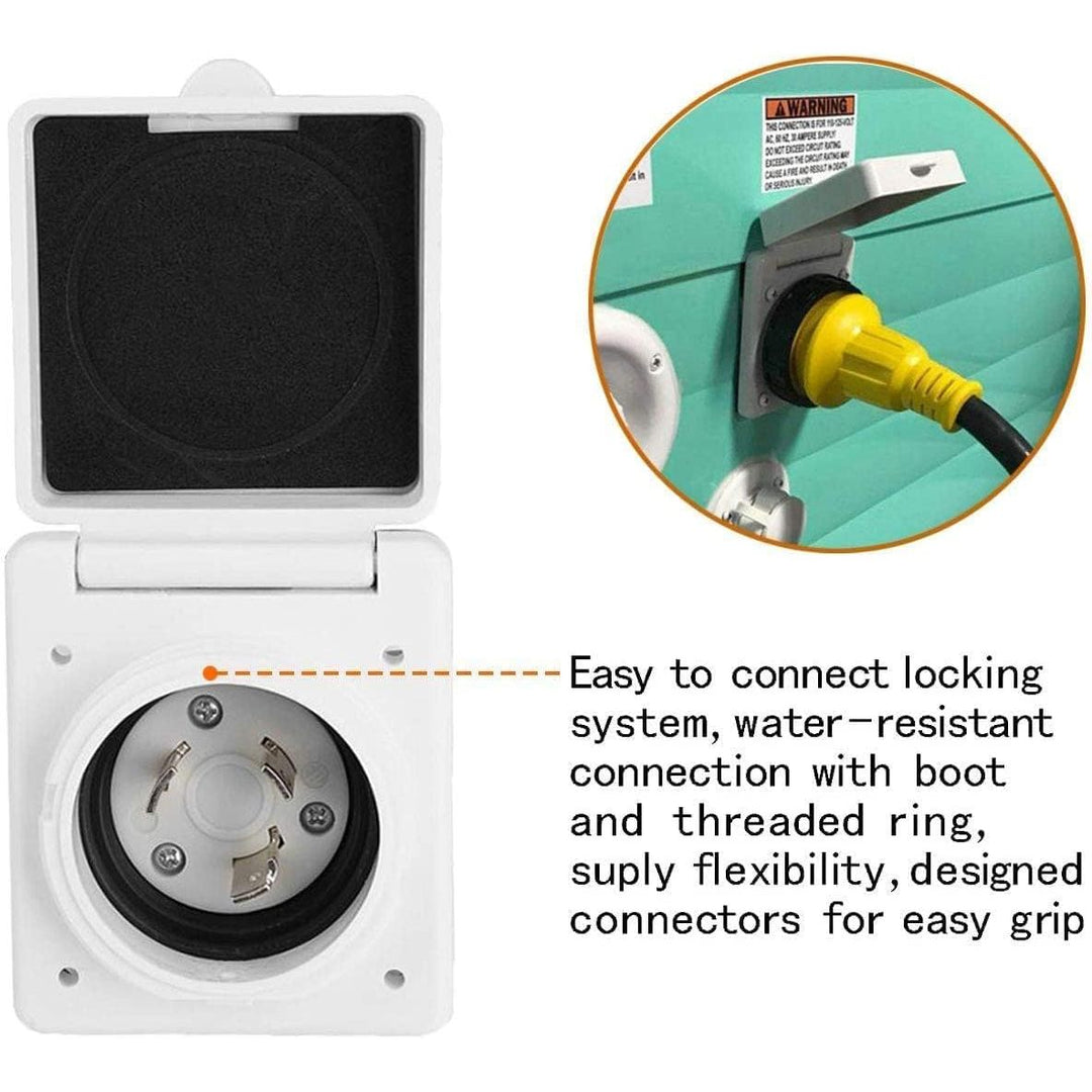 30AMP RV Power Inlet Receptacle, 125V RV Power Plug Twist Lock Inlet, RV Power Female Twist Locking Connector with Weatherproof Cover Boot for Trailer Boat Camper, RV Shore Power Inlet Plug Kit - Just Closeouts Canada Inc.
