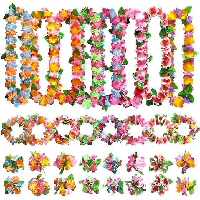 32pcs Hawaiian Leis Party Decorations, Necklace Flowers Bracelets Headband, Tropical Hawaiian Party Night Bar Vacation - Just Closeouts Canada Inc.