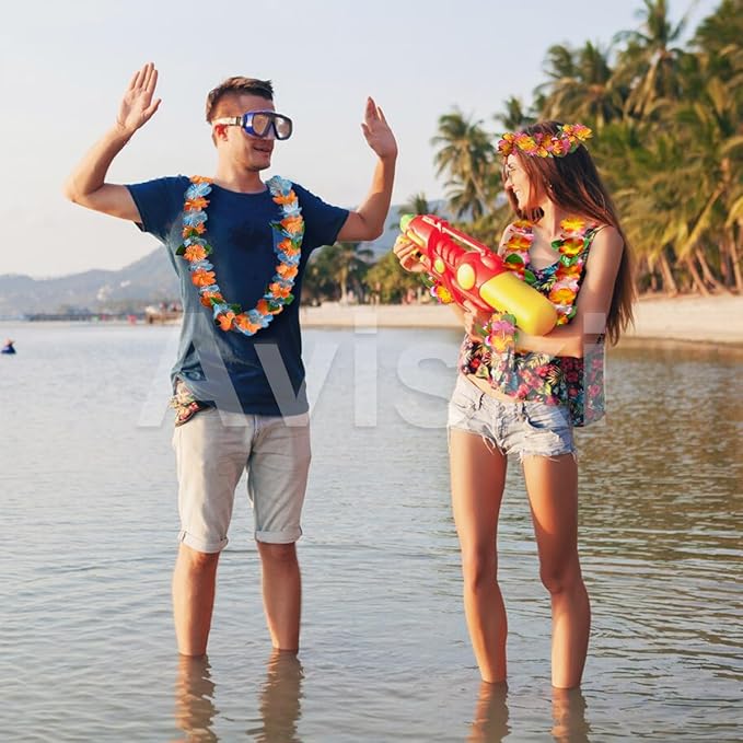 32pcs Hawaiian Leis Party Decorations, Necklace Flowers Bracelets Headband, Tropical Hawaiian Party Night Bar Vacation - Just Closeouts Canada Inc.